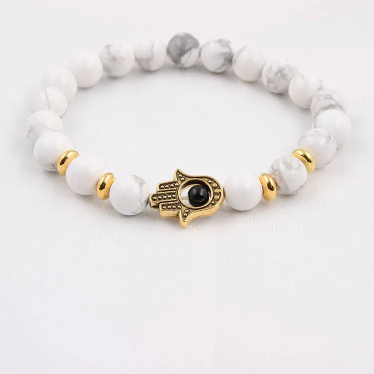 8mm Black Lava Energy Stone Bead Bracelet Gold Bracelet