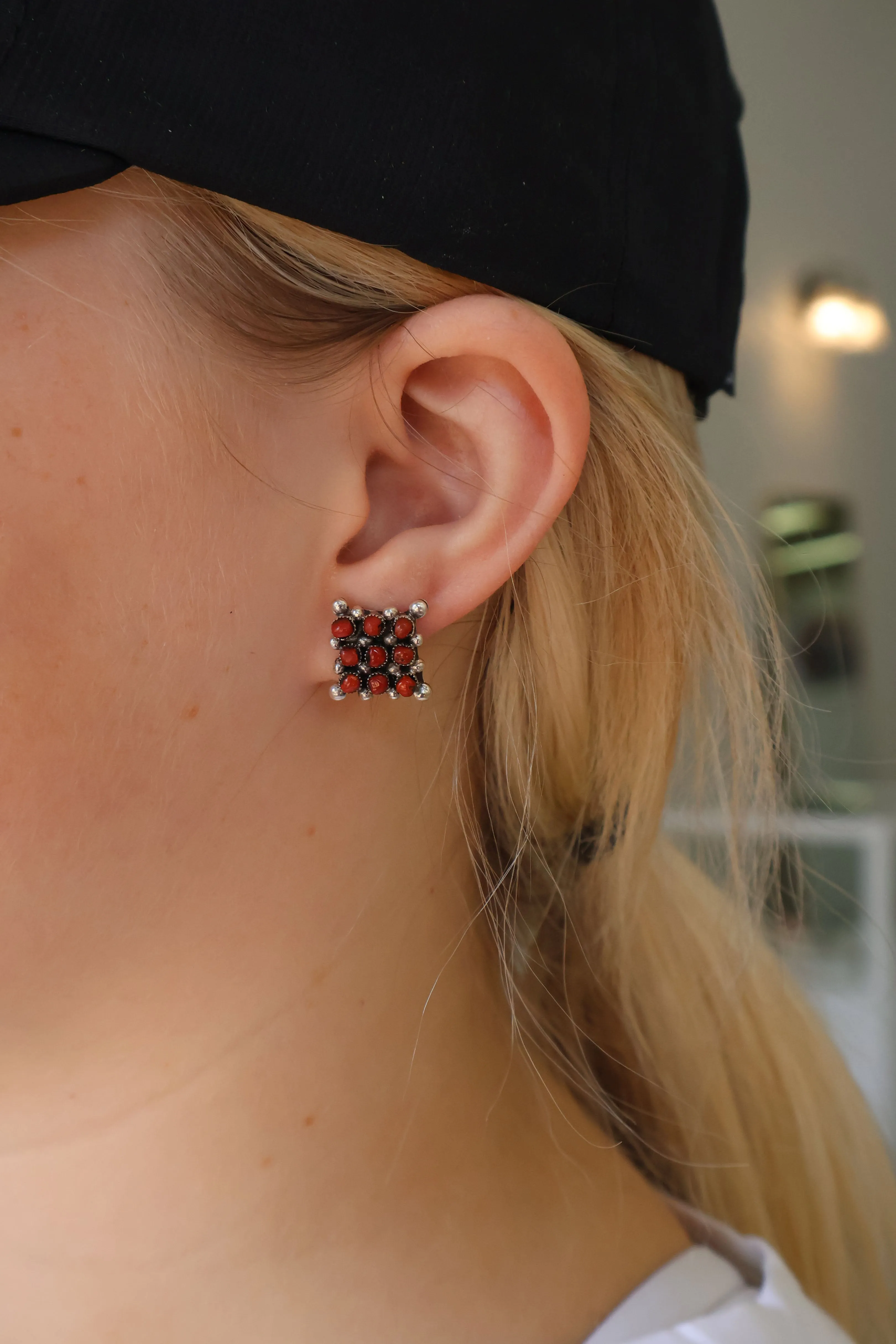 9 Stone Studs- Coral