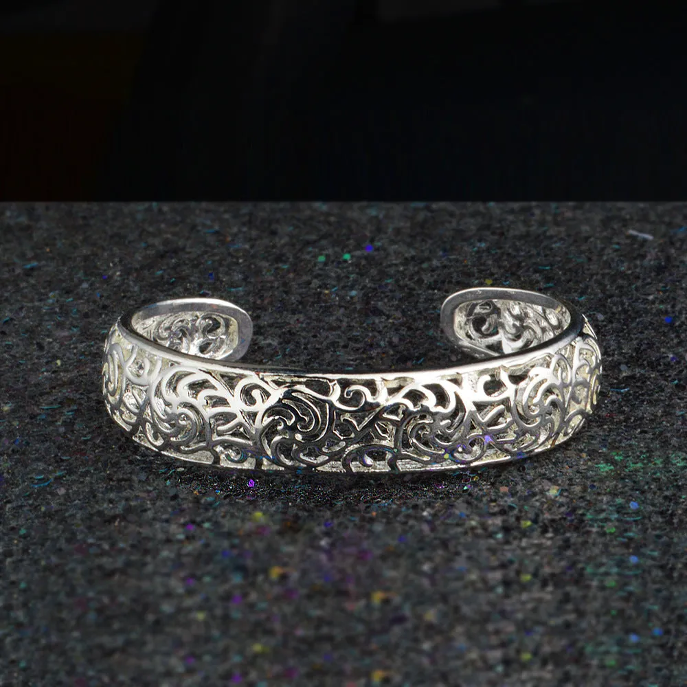 925 Silver Hollow Pattern  Cuff Bracelet&Bangle For Woman Wedding Party Silver Jewelry