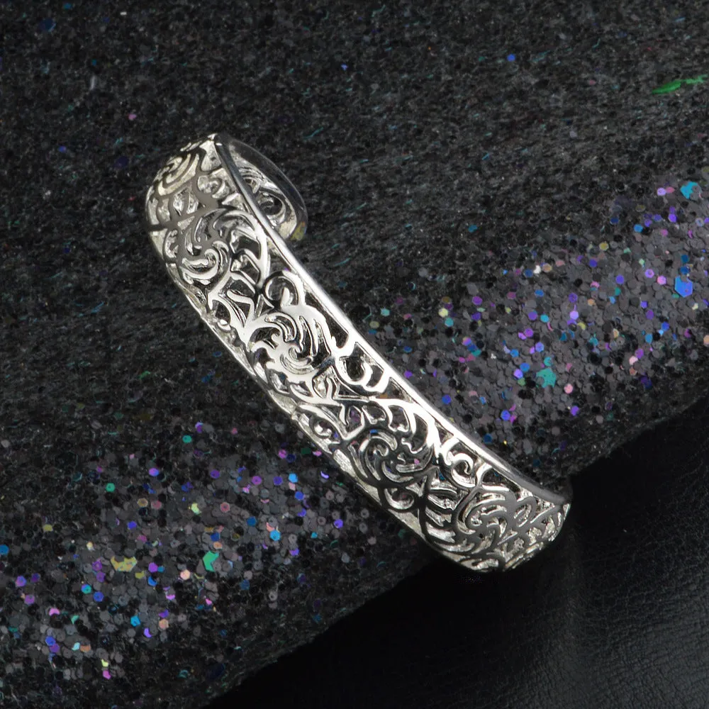 925 Silver Hollow Pattern  Cuff Bracelet&Bangle For Woman Wedding Party Silver Jewelry