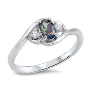 925 Sterling Silver Ring With Blue Opal & CZ