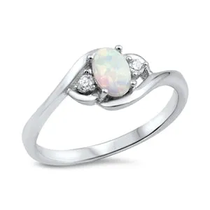 925 Sterling Silver Ring With Blue Opal & CZ