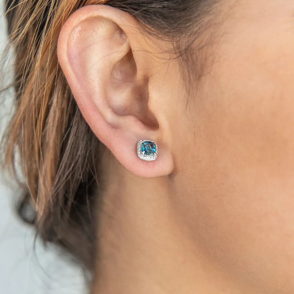 9ct White Gold 5mm 1.40ct London Blue Topaz and Diamond Stud Earrings