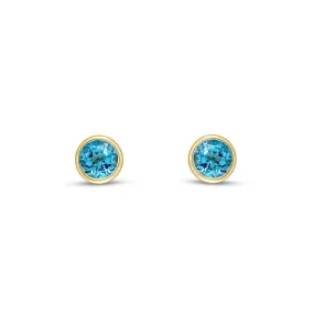 9ct Yellow Gold 4mm Swiss Blue Topaz Rubover Stud Earrings 0.58ct