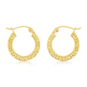 9ct Yellow Gold Diamond Cut Super Light 15mm Hoop Earring