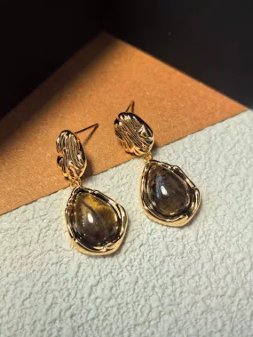 Aesthetic Goldtone Chic Post Back Amber Drop Dangle Earrings
