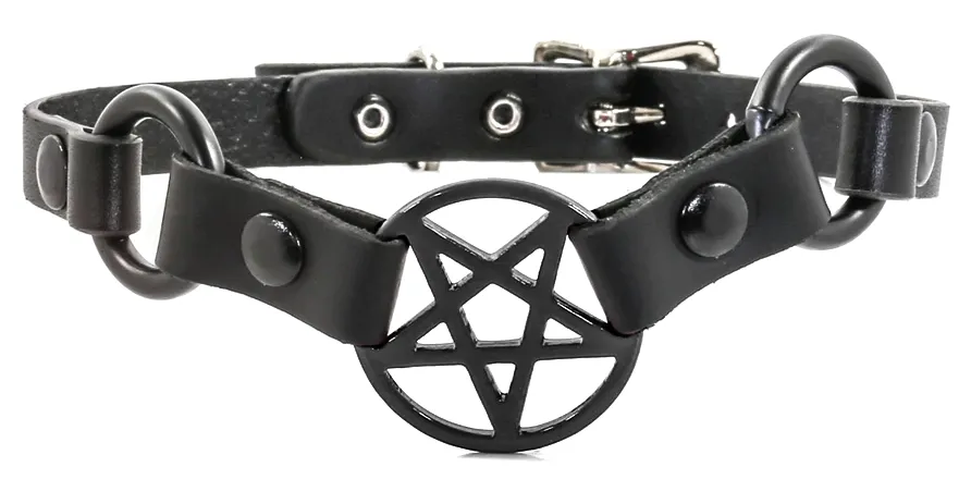 ALL BLACK ASTAROTH PENTAGRAM WITH RINGS CHOKER