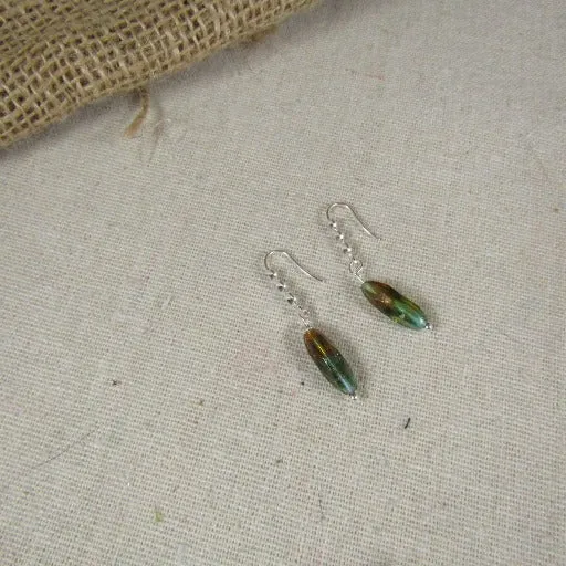 Amber & Green Bead Drop Earrings
