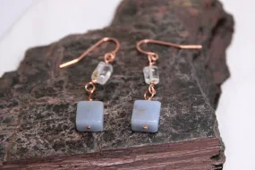 Angelite and Aquamarine Copper Wire Wrap Earrings