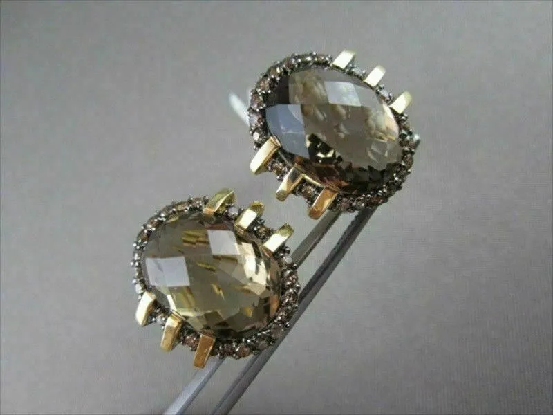 ANTIQUE 18KT 15.27CTW SMOKEY TOPAZ & FANCY BROWN DIAMOND EARRINGS ONE OF A KIND!