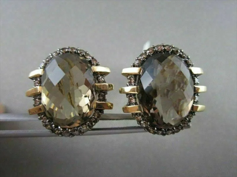 ANTIQUE 18KT 15.27CTW SMOKEY TOPAZ & FANCY BROWN DIAMOND EARRINGS ONE OF A KIND!