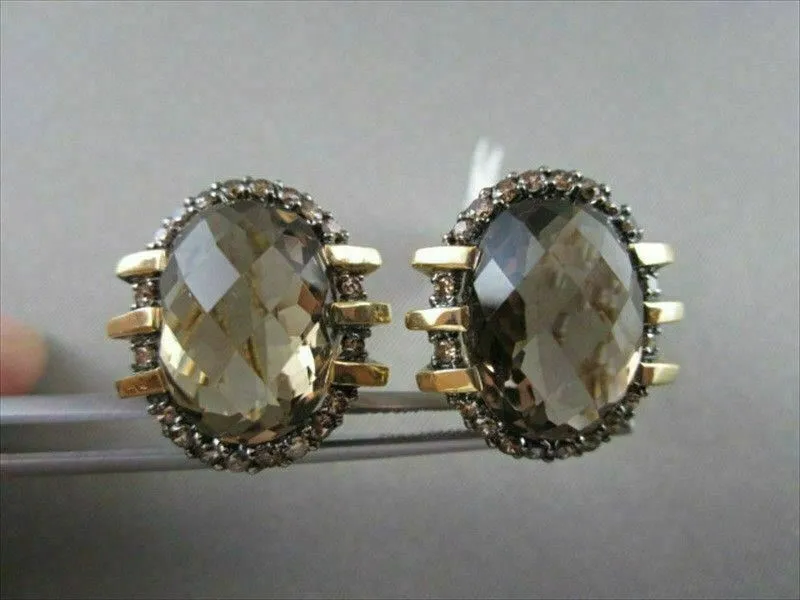 ANTIQUE 18KT 15.27CTW SMOKEY TOPAZ & FANCY BROWN DIAMOND EARRINGS ONE OF A KIND!