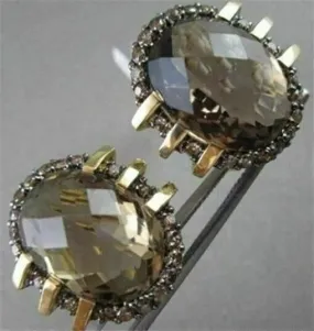 ANTIQUE 18KT 15.27CTW SMOKEY TOPAZ & FANCY BROWN DIAMOND EARRINGS ONE OF A KIND!