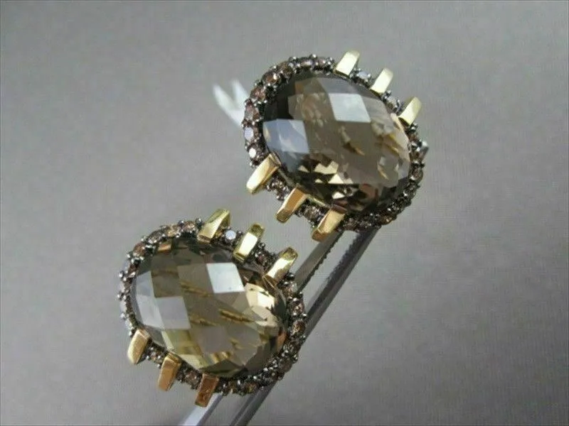ANTIQUE 18KT 15.27CTW SMOKEY TOPAZ & FANCY BROWN DIAMOND EARRINGS ONE OF A KIND!