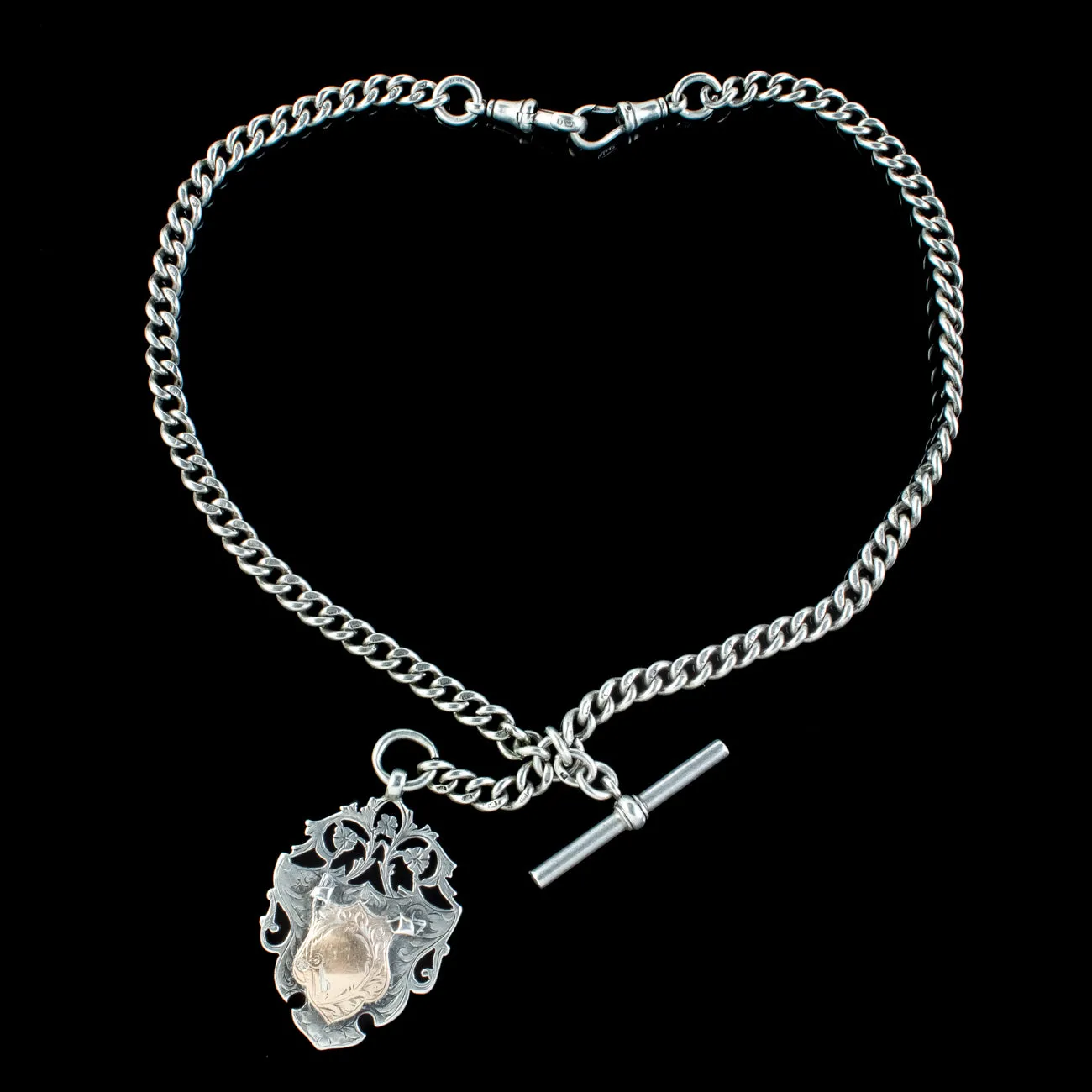 Antique Edwardian Albert Chain Sterling Silver With Medallion Dated 1905