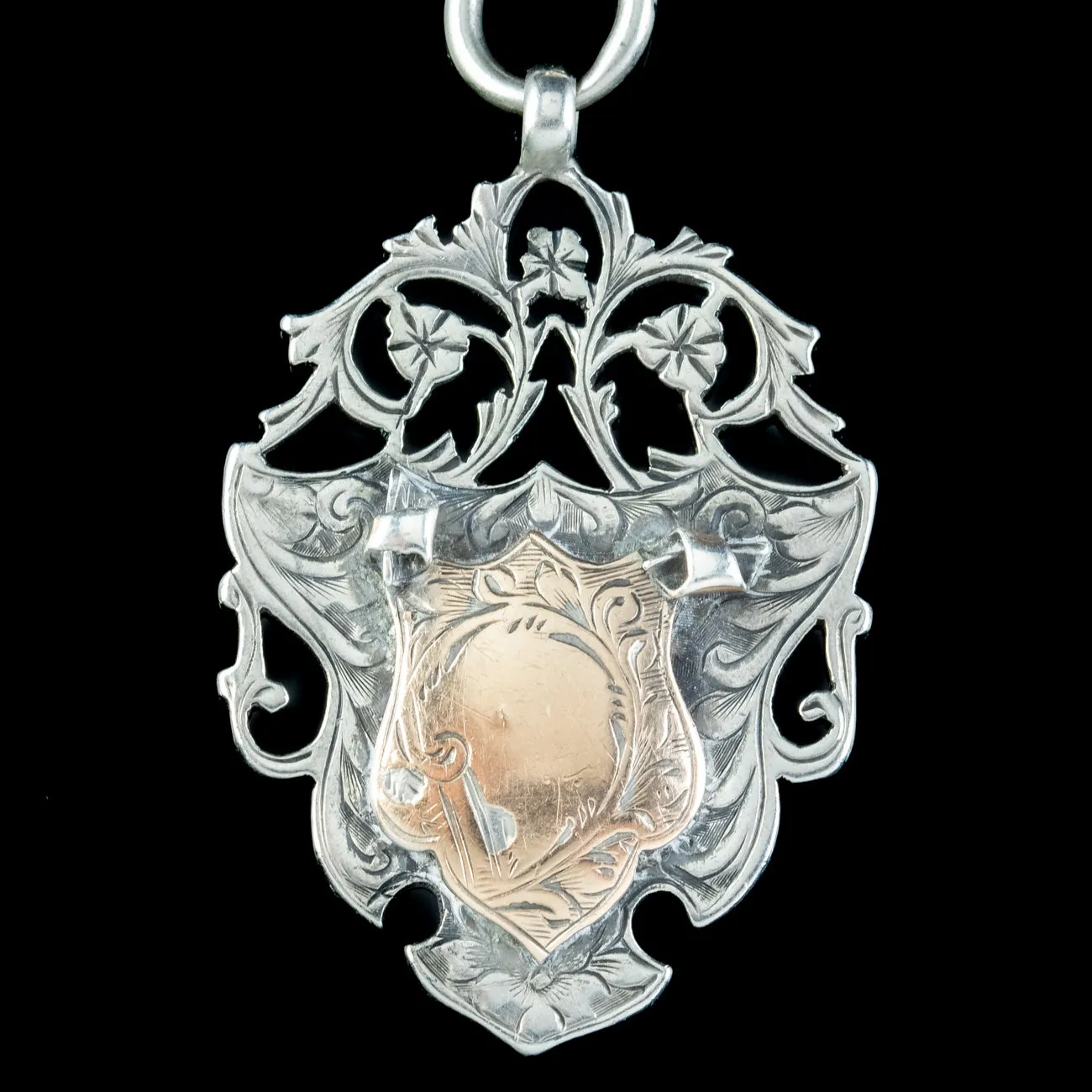 Antique Edwardian Albert Chain Sterling Silver With Medallion Dated 1905
