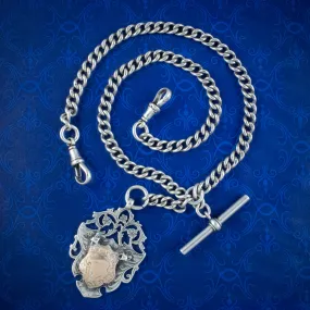 Antique Edwardian Albert Chain Sterling Silver With Medallion Dated 1905
