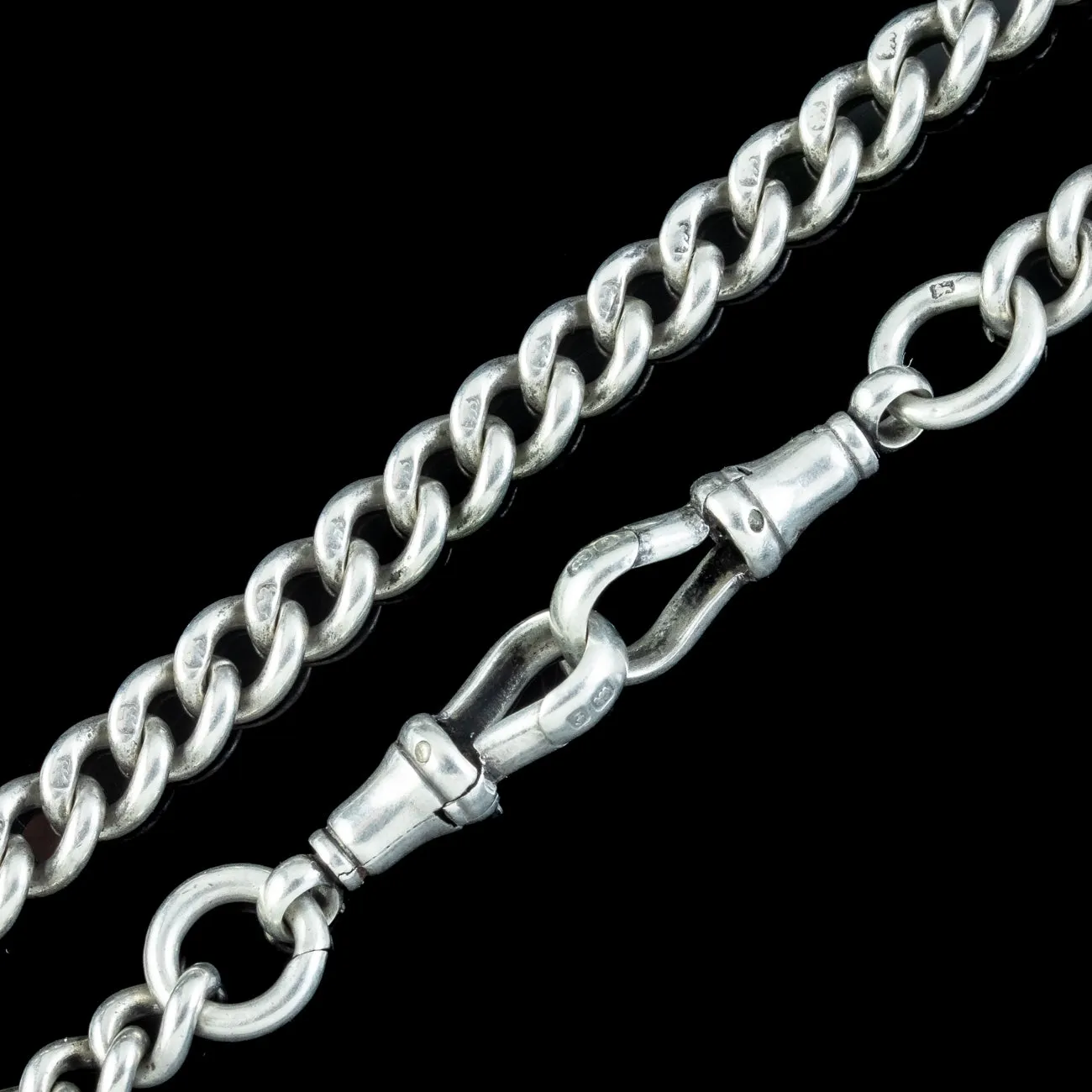 Antique Edwardian Albert Chain Sterling Silver With Medallion Dated 1905
