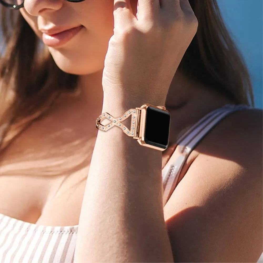Apple Watch (45mm) rhinestone 304 stainless steel watch strap - Rose Gold