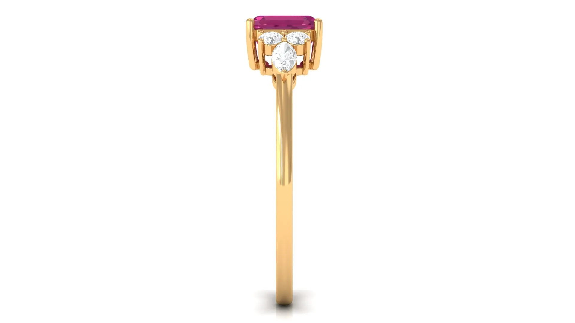 Asscher Cut Pink Tourmaline Solitaire Engagement Ring with Diamond Trio