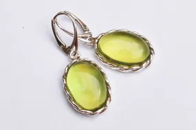 Baltic Amber Green Earrings Oval Jewelry Natural 1.69" 7.1 gram 925 Silver