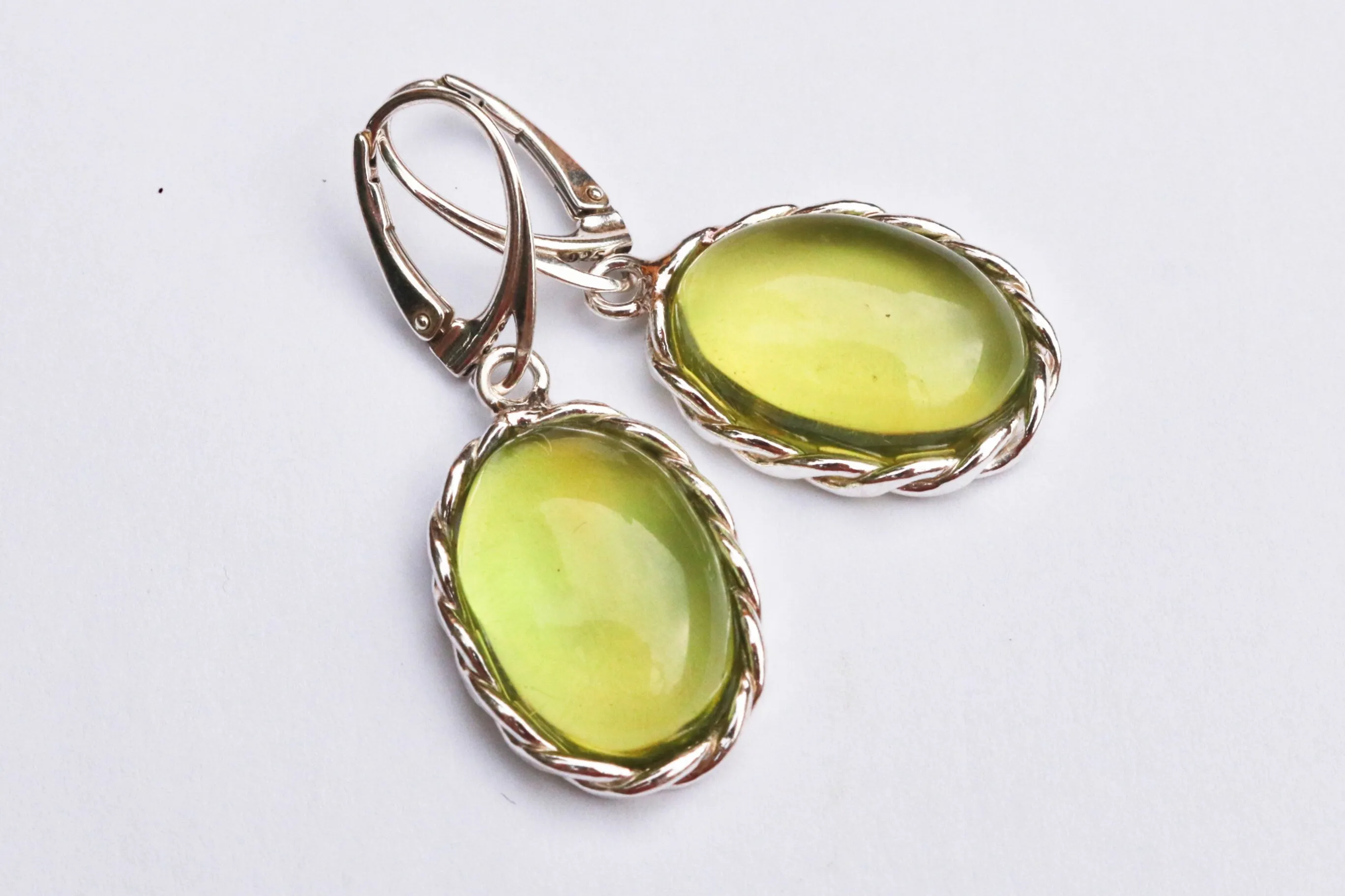 Baltic Amber Green Earrings Oval Jewelry Natural 1.69" 7.1 gram 925 Silver