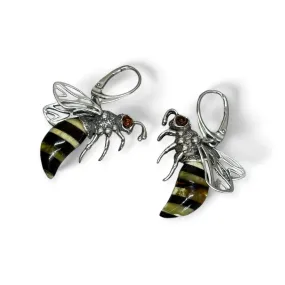 Baltic Amber Large Bee Sterling Silver Lever Back Earrings