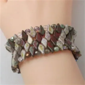 Beige & Brown Beaded Cuff Bangle Bracelet