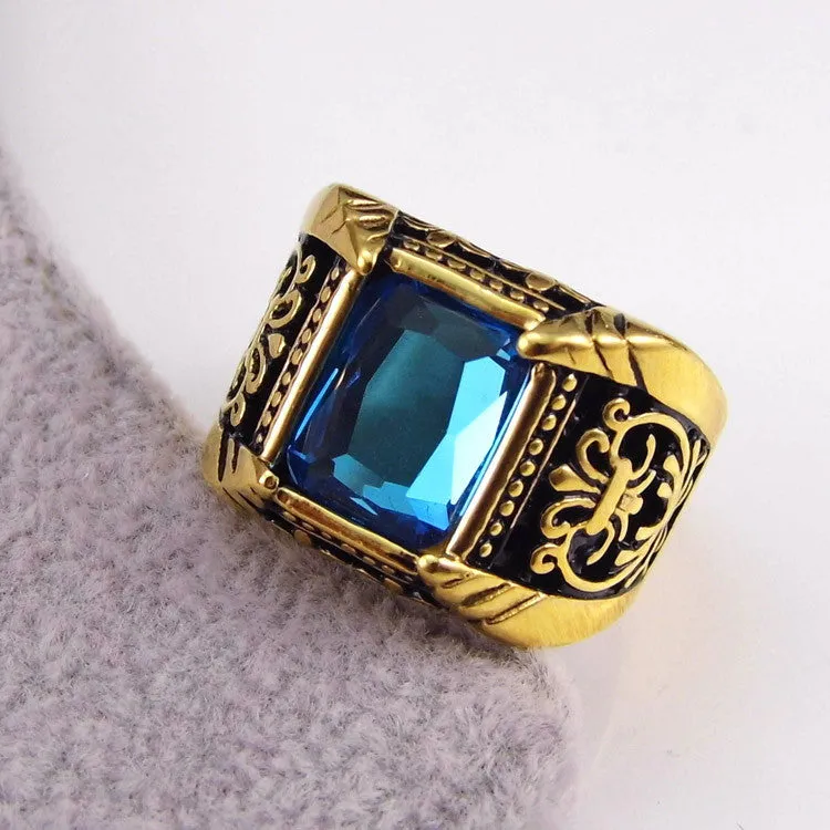 Big Square Vintage Style Crystal Stone Men Ring