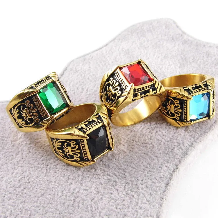 Big Square Vintage Style Crystal Stone Men Ring