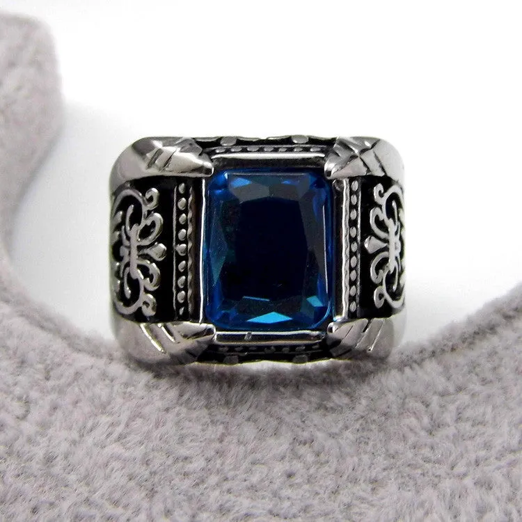 Big Square Vintage Style Crystal Stone Men Ring