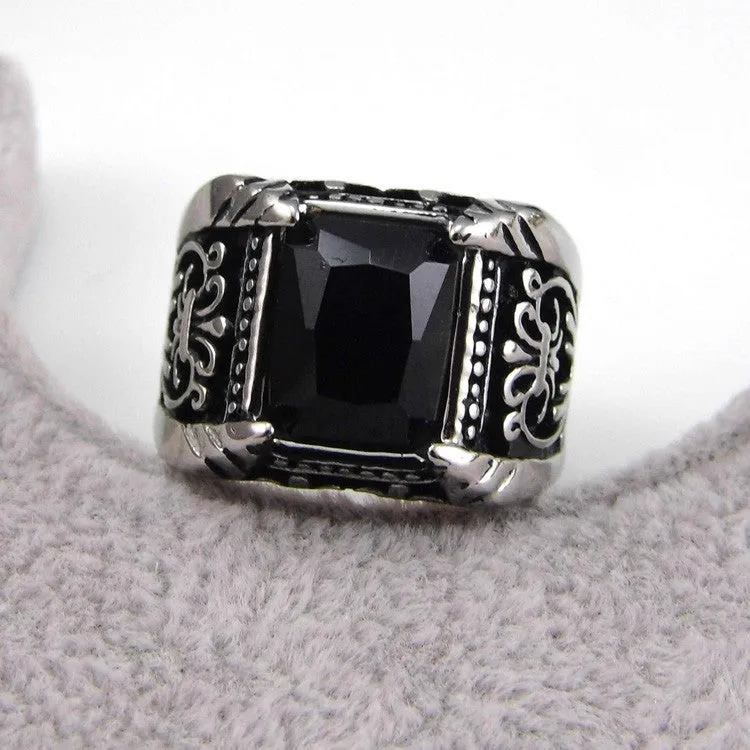 Big Square Vintage Style Crystal Stone Men Ring