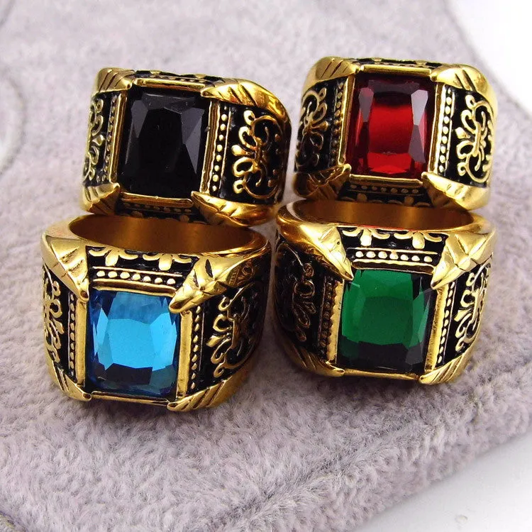 Big Square Vintage Style Crystal Stone Men Ring