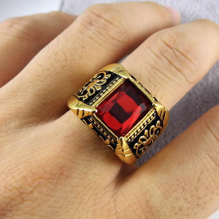 Big Square Vintage Style Crystal Stone Men Ring