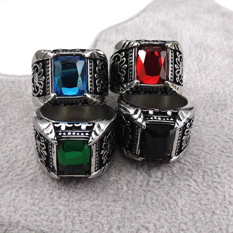 Big Square Vintage Style Crystal Stone Men Ring