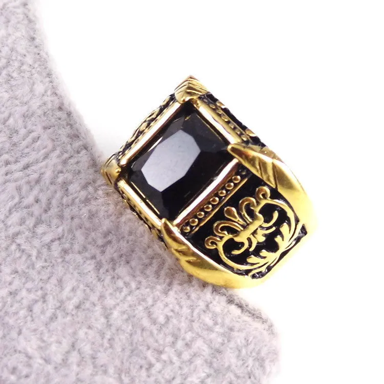 Big Square Vintage Style Crystal Stone Men Ring