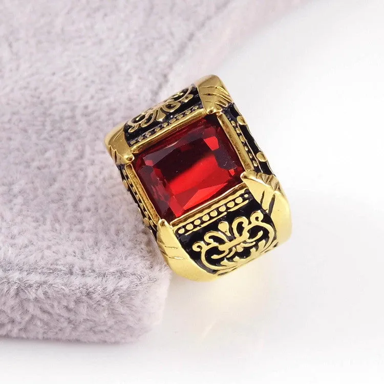 Big Square Vintage Style Crystal Stone Men Ring