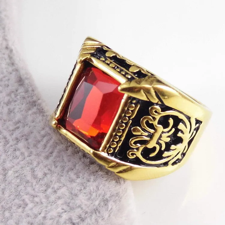 Big Square Vintage Style Crystal Stone Men Ring