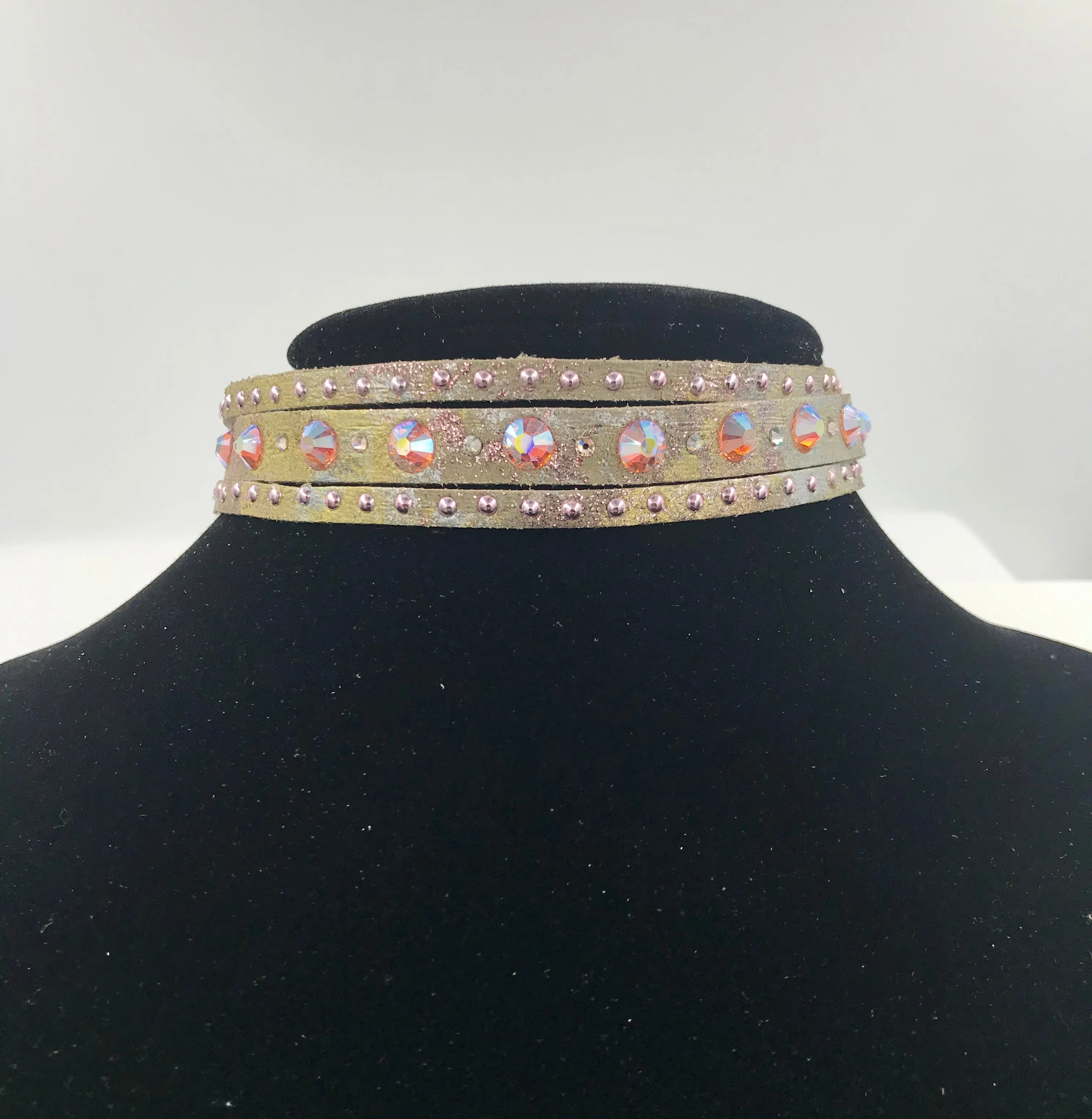 Big Stone Triple Treat - Bracelet/Choker/Boot Cuff - "Blushing Beauty"
