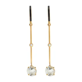 Black Enamel White Topaz Long Hoops
