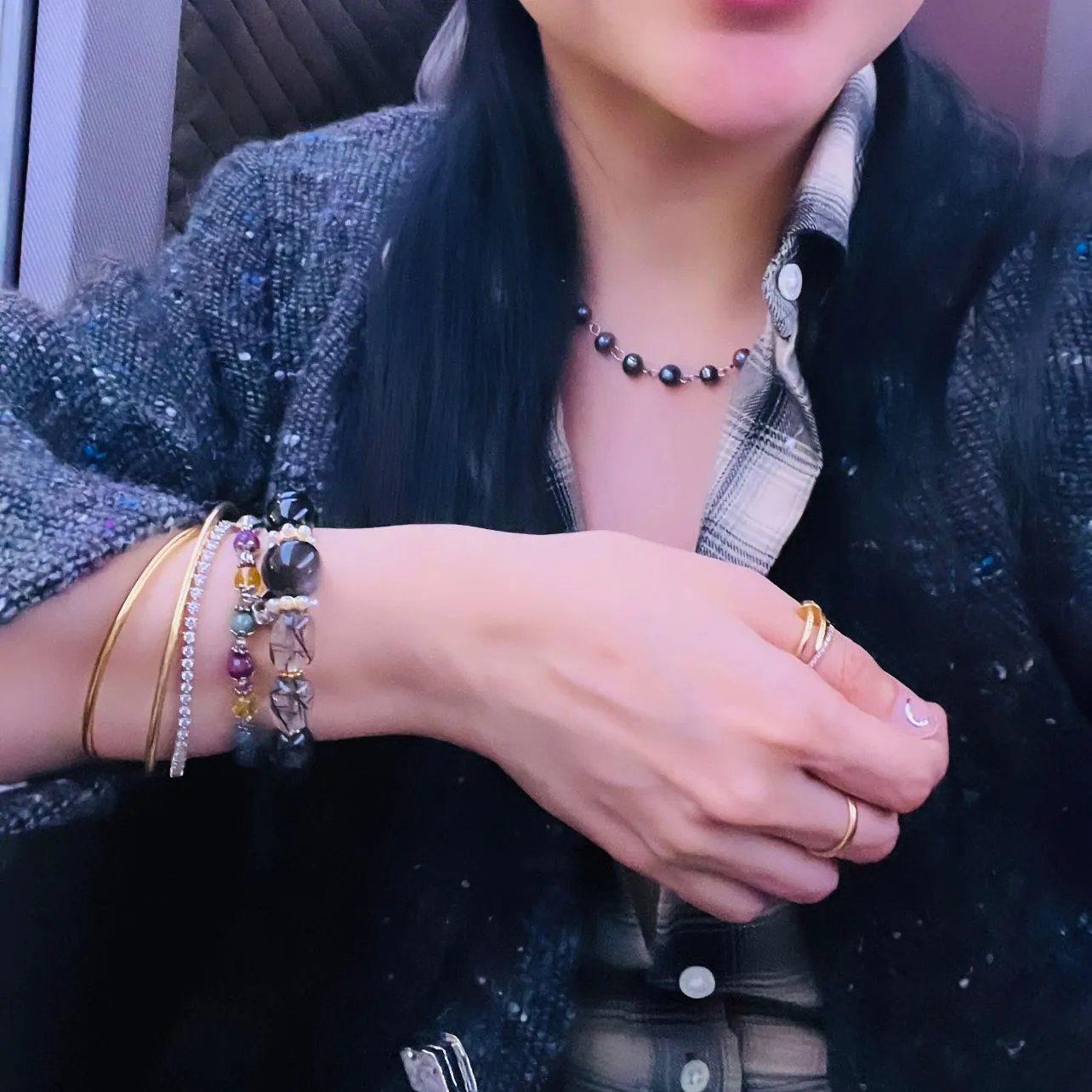 Black-Grey Pearl Choker Necklace SHW