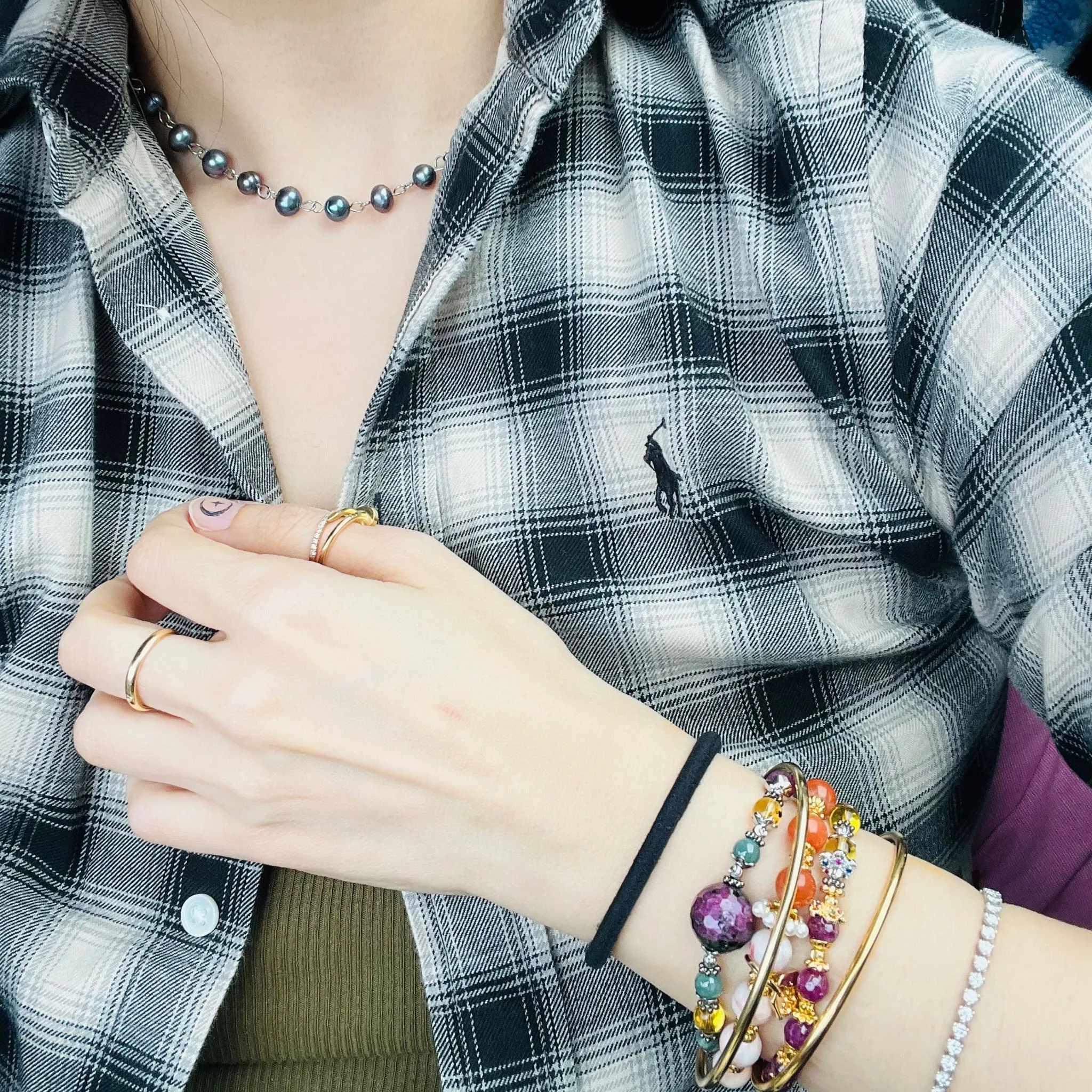 Black-Grey Pearl Choker Necklace SHW