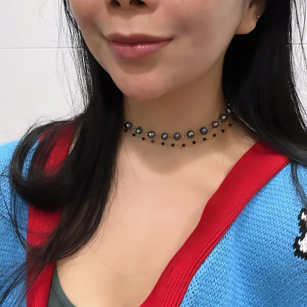 Black-Grey Pearl Choker Necklace SHW