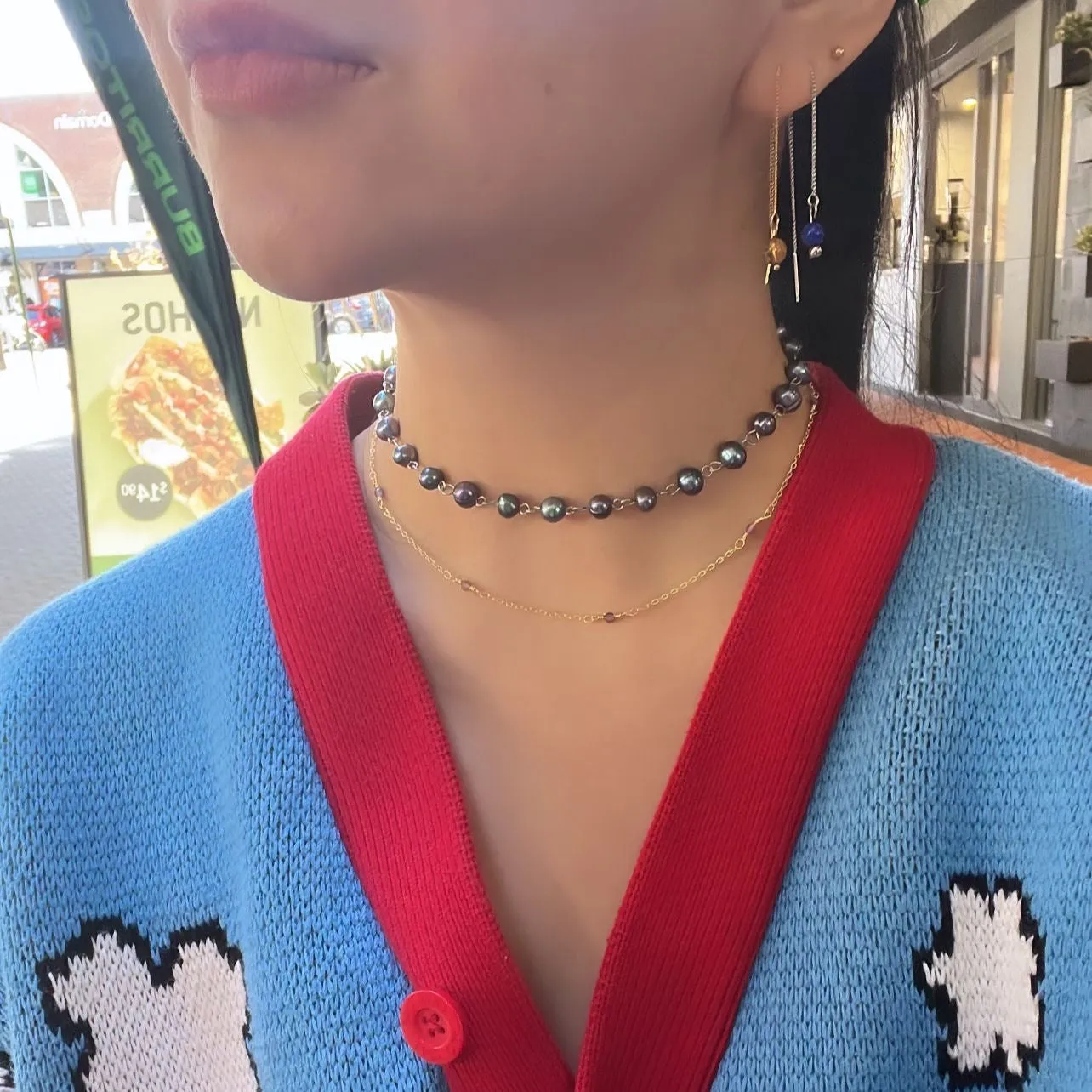 Black-Grey Pearl Choker Necklace SHW