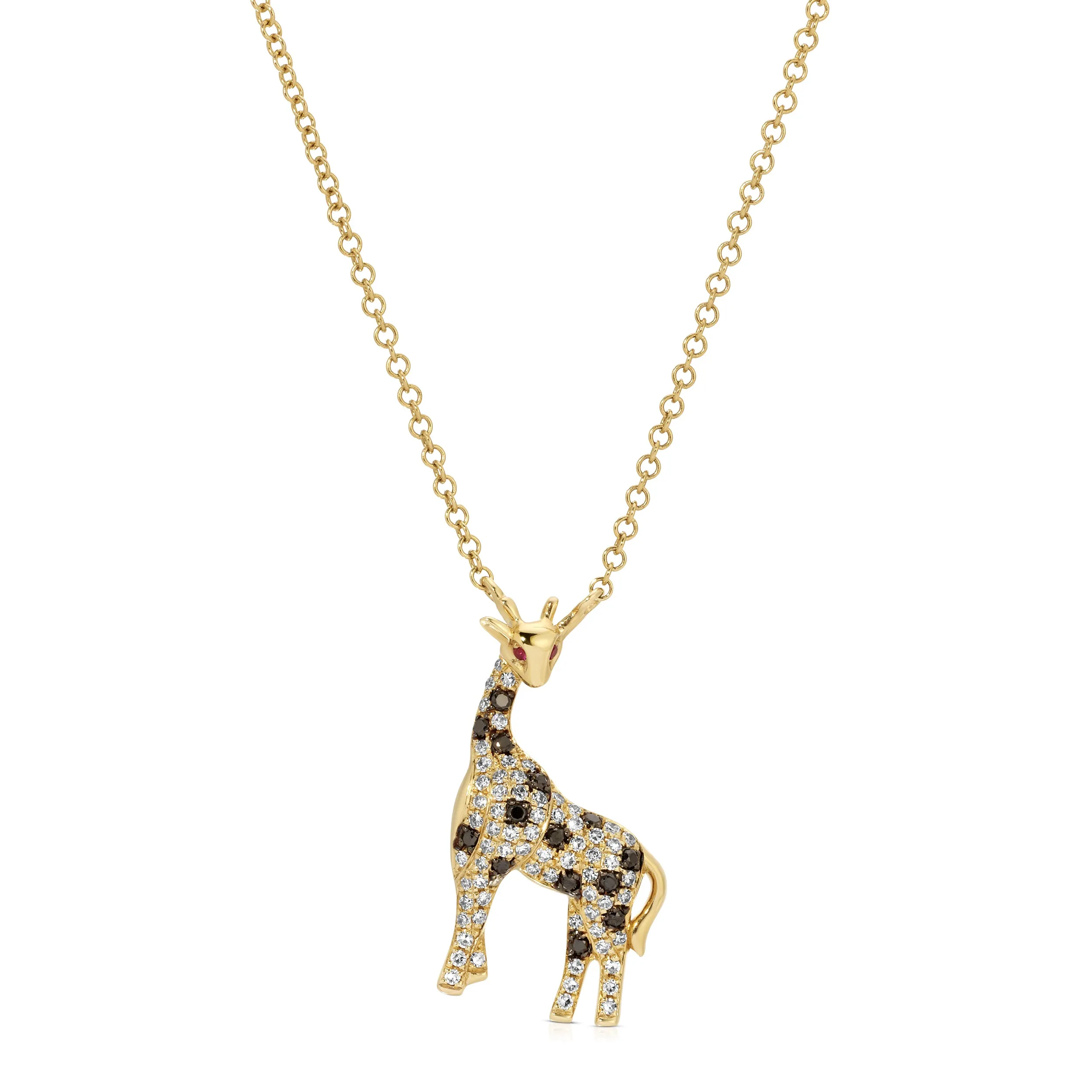 Black White Diamond Giraffe Charm Necklace