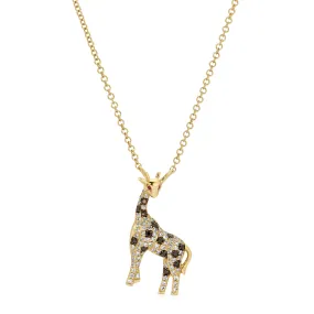 Black White Diamond Giraffe Charm Necklace