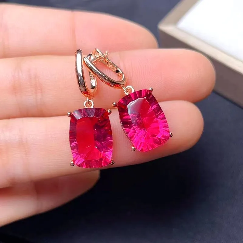 Blazing Red Topaz Earrings in Sterling Silver