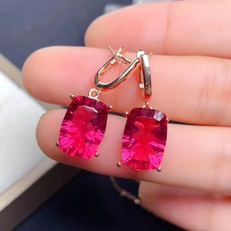 Blazing Red Topaz Earrings in Sterling Silver