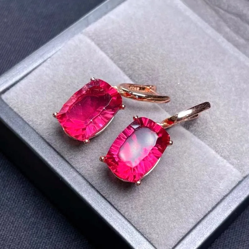 Blazing Red Topaz Earrings in Sterling Silver