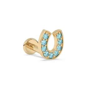 Blue Topaz Horseshoe Stud